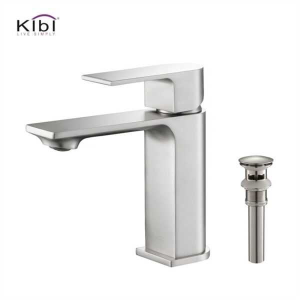 KIBI USA C-KBF1001-KPW100 Mirage 6 3/8 Inch Single Hole Deck Mounted Lead Free Solid Brass Single Handle Bathroom Vanity Faucet with Pop Up Drain