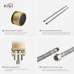 KIBI USA C-KBF1002-KPW100 Cubic 6 3/4 Inch Single Hole Deck Mounted Solid Brass Single Handle Bathroom Vanity Sink Faucet with Pop Up Drain