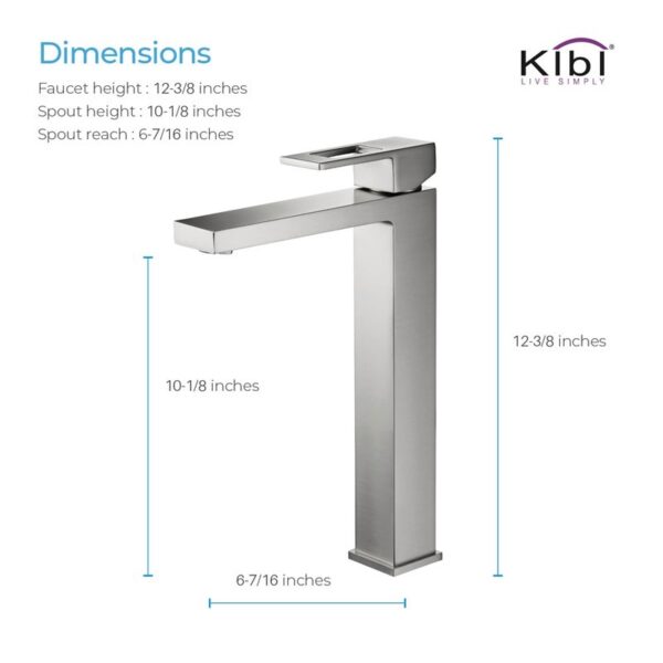 KIBI USA C-KBF1003-KPW101 Cubic 12 3/8 Inch Single Hole Deck Mounted Lead Free Solid Brass Single Handle Bathroom Vanity Sink Faucet with Pop Up Drain