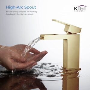 KIBI USA C-KBF1004-KPW100 Waterfall 6 1/8 Inch Single Hole Deck Mounted Solid Brass Single Handle Sink Faucet with Pop Up Drain