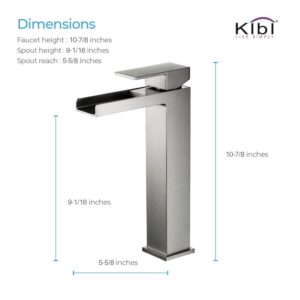 KIBI USA C-KBF1005-KPW101 Waterfall 10 7/8 Inch Single Hole Deck Mounted Lead-Free Solid Brass Single Handle Bathroom Sink Faucet with Pop Up Drain