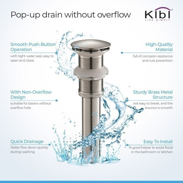 KIBI USA C-KBF1005-KPW101 Waterfall 10 7/8 Inch Single Hole Deck Mounted Lead-Free Solid Brass Single Handle Bathroom Sink Faucet with Pop Up Drain