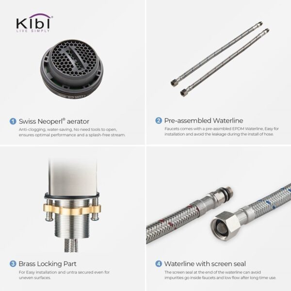 KIBI USA C-KBF1006-KPW100 Infinity 6 3/8 Inch Single Hole Deck Mounted Lead Free Solid Brass Single Handle Bathroom Vanity Sink Faucet with Pop Up Drain