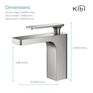 KIBI USA C-KBF1006-KPW100 Infinity 6 3/8 Inch Single Hole Deck Mounted Lead Free Solid Brass Single Handle Bathroom Vanity Sink Faucet with Pop Up Drain