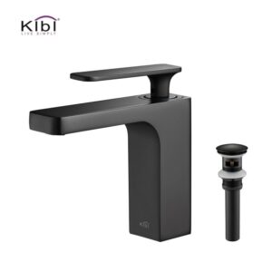 KIBI USA C-KBF1006-KPW100 Infinity 6 3/8 Inch Single Hole Deck Mounted Lead Free Solid Brass Single Handle Bathroom Vanity Sink Faucet with Pop Up Drain