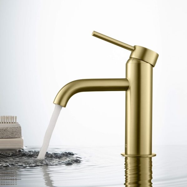 KIBI USA C-KBF1008-KPW100 Circular 6 5/8 Inch Single Hole Deck Mounted Lead Free Solid Brass Single Handle Bathroom Faucet with Pop Up Drain