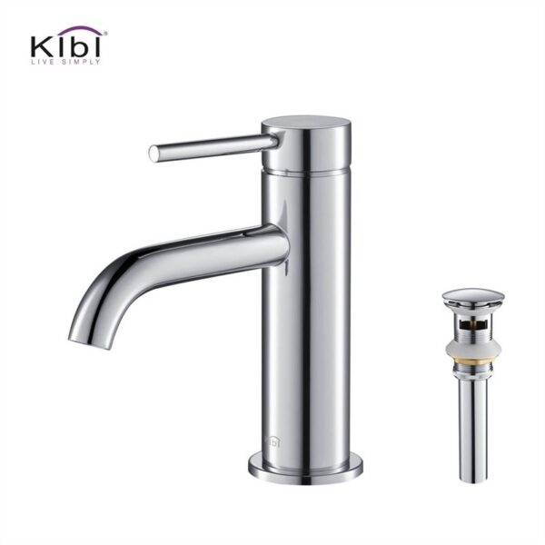 KIBI USA C-KBF1008-KPW100 Circular 6 5/8 Inch Single Hole Deck Mounted Lead Free Solid Brass Single Handle Bathroom Faucet with Pop Up Drain