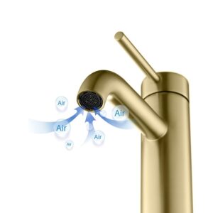 KIBI USA C-KBF1008-KPW100 Circular 6 5/8 Inch Single Hole Deck Mounted Lead Free Solid Brass Single Handle Bathroom Faucet with Pop Up Drain