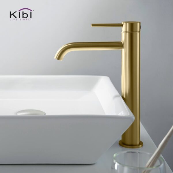 KIBI USA C-KBF1009-KPW101 Circular 11 3/8 Inch Single Hole Deck Mounted Luxury Solid Brass Single Hole Bathroom Vessel Sink Faucet with Pop Up Drain