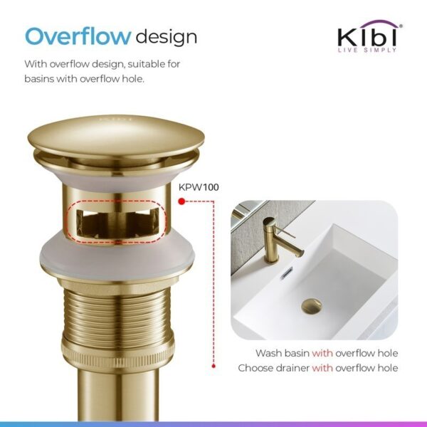 KIBI USA C-KBF1010-KPW100 Circular X 6 7/8 Inch Single Hole Deck Mounted Luxury Solid Brass Single Hole Bathroom Faucet with Pop Up Drain