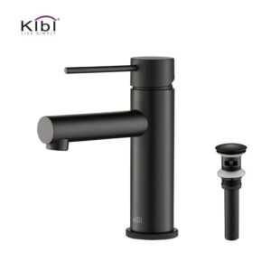 KIBI USA C-KBF1010-KPW100 Circular X 6 7/8 Inch Single Hole Deck Mounted Luxury Solid Brass Single Hole Bathroom Faucet with Pop Up Drain