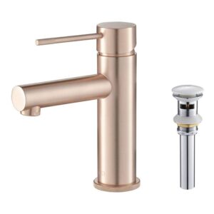 KIBI USA C-KBF1010-KPW100 Circular X 6 7/8 Inch Single Hole Deck Mounted Luxury Solid Brass Single Hole Bathroom Faucet with Pop Up Drain