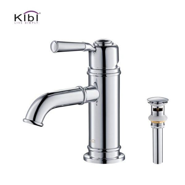 KIBI USA C-KBF1012-KPW100 Victorian 7 1/4 Inch Single Hole Deck Mounted Solid Brass Single Handle Bathroom Vanity Sink Faucet with Pop Up Drain