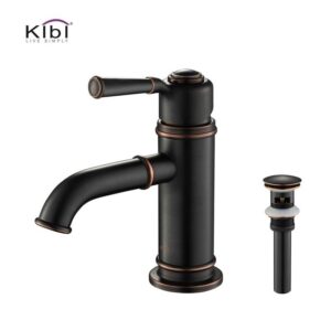 KIBI USA C-KBF1012-KPW100 Victorian 7 1/4 Inch Single Hole Deck Mounted Solid Brass Single Handle Bathroom Vanity Sink Faucet with Pop Up Drain