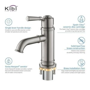 KIBI USA C-KBF1012-KPW100 Victorian 7 1/4 Inch Single Hole Deck Mounted Solid Brass Single Handle Bathroom Vanity Sink Faucet with Pop Up Drain