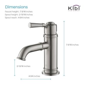 KIBI USA C-KBF1012-KPW100 Victorian 7 1/4 Inch Single Hole Deck Mounted Solid Brass Single Handle Bathroom Vanity Sink Faucet with Pop Up Drain