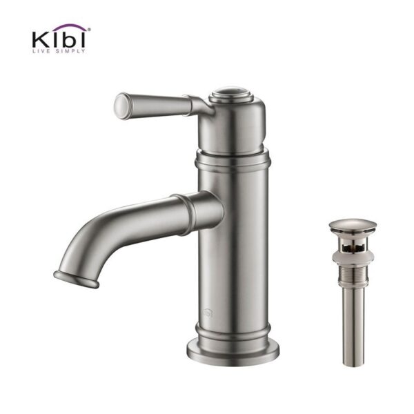 KIBI USA C-KBF1012-KPW100 Victorian 7 1/4 Inch Single Hole Deck Mounted Solid Brass Single Handle Bathroom Vanity Sink Faucet with Pop Up Drain