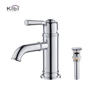 KIBI USA C-KBF1012-KPW100 Victorian 7 1/4 Inch Single Hole Deck Mounted Solid Brass Single Handle Bathroom Vanity Sink Faucet with Pop Up Drain