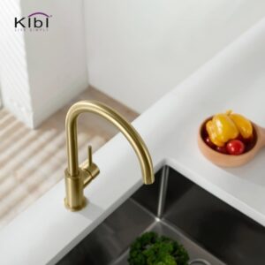 KIBI USA C-KKF2001-KSD100 Lowa 14 3/4 Inch Single Hole Deck Mount High Arc Single Lever Bar Prep Kitchen Faucet with Soap Dispenser