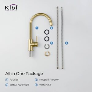 KIBI USA C-KKF2001-KSD100 Lowa 14 3/4 Inch Single Hole Deck Mount High Arc Single Lever Bar Prep Kitchen Faucet with Soap Dispenser