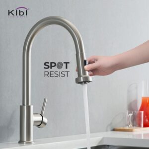 KIBI USA C-KKF2002-KSD100 Casa 16 1/2 Inch Single Hole Deck Mount Single Level Pull-Down Kitchen Faucet with Sprayer and Soap Dispenser