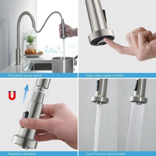 KIBI USA C-KKF2002-KSD100 Casa 16 1/2 Inch Single Hole Deck Mount Single Level Pull-Down Kitchen Faucet with Sprayer and Soap Dispenser