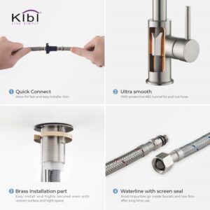 KIBI USA C-KKF2002-KSD100 Casa 16 1/2 Inch Single Hole Deck Mount Single Level Pull-Down Kitchen Faucet with Sprayer and Soap Dispenser