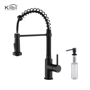 KIBI USA C-KKF2003-KSD100 Aurora 17 Inch Single Hole Deck Mount Single Handle Pull-Down Kitchen Faucet with Sprayer and Soap Dispenser