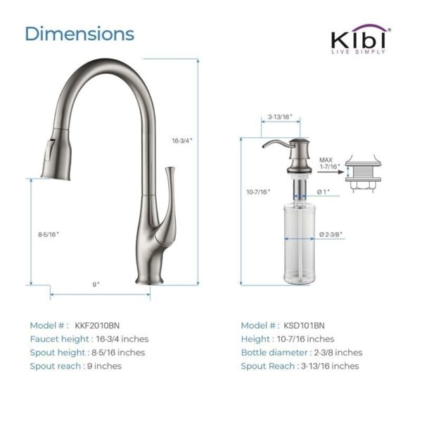 KIBI USA C-KKF2010-KSD101 Cedar 16 3/4 Inch Single Hole Deck Mount High Arc Pull-Out Single Level Lead Free Brass Kitchen Faucet with Sprayer and Soap Dispenser