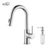 KIBI USA C-KKF2011-KSD100 Luxe 13 1/2 Inch Single Hole Deck Mount Pull-Down Kitchen Faucet with Sprayer and Soap Dispenser