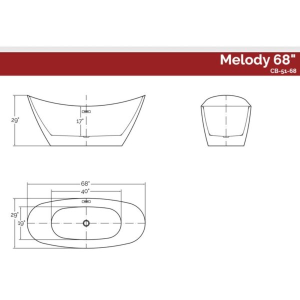 Castello USA CB-51-68 Melody 68 Inch Acrylic Freestanding Bathtub