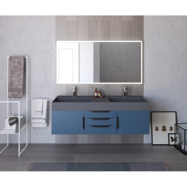 Castello USA CB-AMAZON-60BU-SET Amazon 59 1/2 Inch Blue Vanity Set with Top