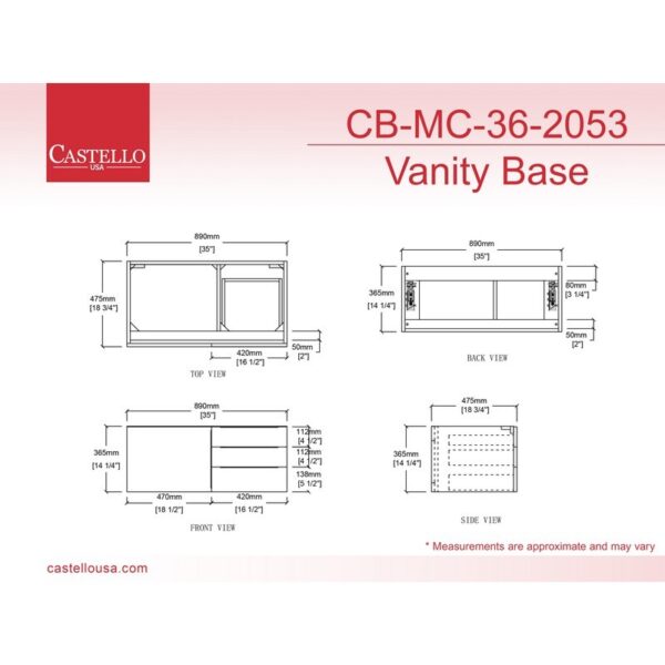 Castello USA CB-NILE-36G-SET Nile 35 Inch Grey Vanity Set with Top