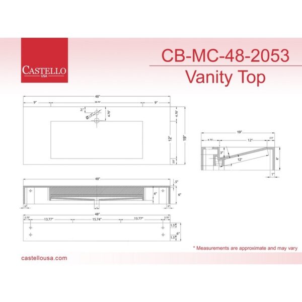 Castello USA CB-NILE-48W-SET Nile 47 3/4 Inch White Vanity Set with Top