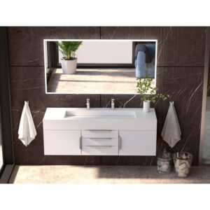 Castello USA CB-NILE-60W-SET Nile 59 1/2 Inch White Vanity Set with Top