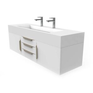 Castello USA CB-NILE-60W-SET Nile 59 1/2 Inch White Vanity Set with Top