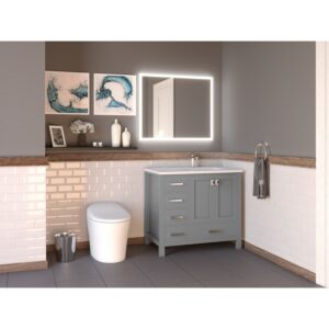 Castello USA CB-YAM-36G-R-SET Yamyam 36 Inch Right Offset Grey Vanity Set with Top