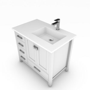 Castello USA CB-YAM-36W-R-SET Yamyam 36 Inch Right Offset White Vanity Set with Top