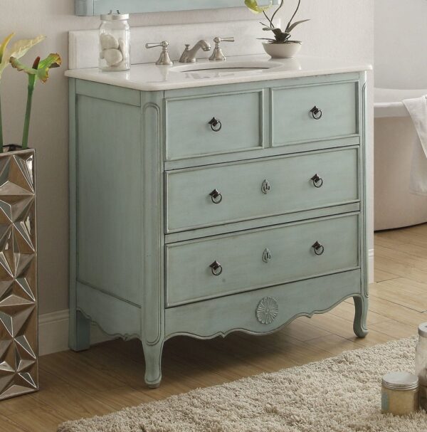 Chans Furniture HF081LB Daleville 34 Inch Distressed Blue Bathroom Sink Vanity