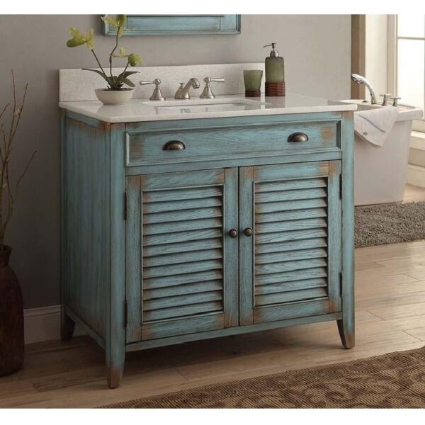 Chans Furniture CF-28884BU Abbeville 36 Inch Distressed Blue Bathroom Sink Vanity