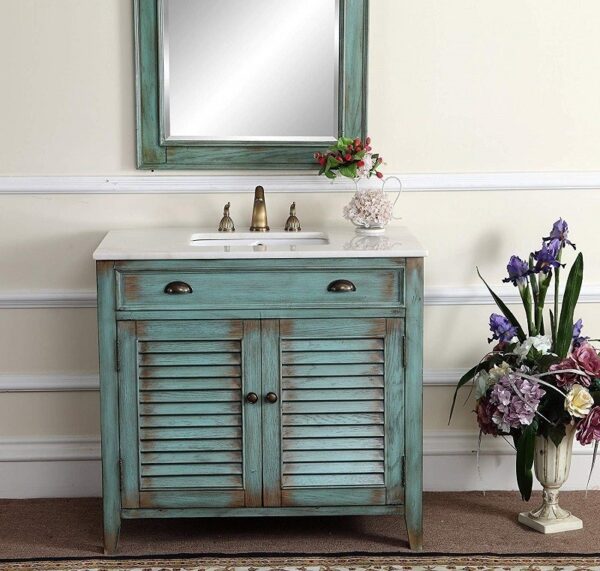 Chans Furniture CF-28884BU Abbeville 36 Inch Distressed Blue Bathroom Sink Vanity