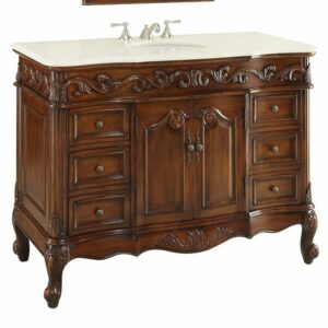 Chans Furniture CF-3882M-TK-56 Beckham 56 Inch Dark Cherry Bathroom Sink Vanity, Cream Marble Countertop