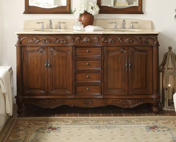 Chans Furniture CF-3882M-TK-64 Beckham 64 Inch Brown Bathroom Double Sink Vanity