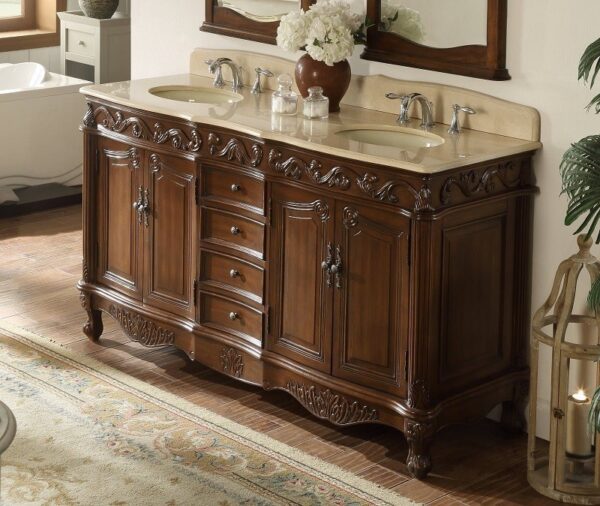 Chans Furniture CF-3882M-TK-64 Beckham 64 Inch Brown Bathroom Double Sink Vanity