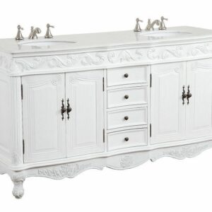 Chans Furniture CF-3882W-AW-64 Beckham 64 Inch Antique White Bathroom Double Sink Vanity