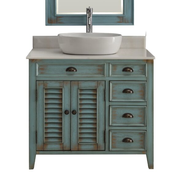 Chans Furniture ZK-78886BU 38 Inch Benton Collection Distress Blue Abbeville Vessel Sink Bathroom Vanity