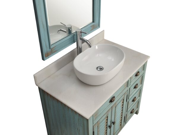 Chans Furniture ZK-78886BU 38 Inch Benton Collection Distress Blue Abbeville Vessel Sink Bathroom Vanity