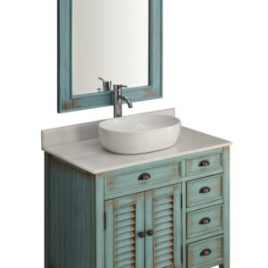 Chans Furniture ZK-78886BU 38 Inch Benton Collection Distress Blue Abbeville Vessel Sink Bathroom Vanity