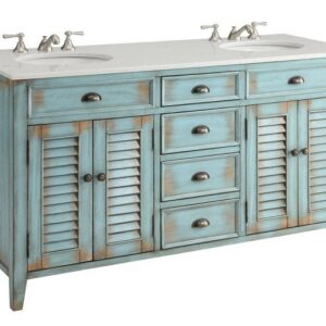 Chans Furniture CF-88323BU-60 Abbeville 60 Inch Distressed Blue Bathroom Double Sink Vanity