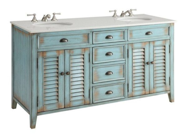 Chans Furniture CF-88323BU-60 Abbeville 60 Inch Distressed Blue Bathroom Double Sink Vanity